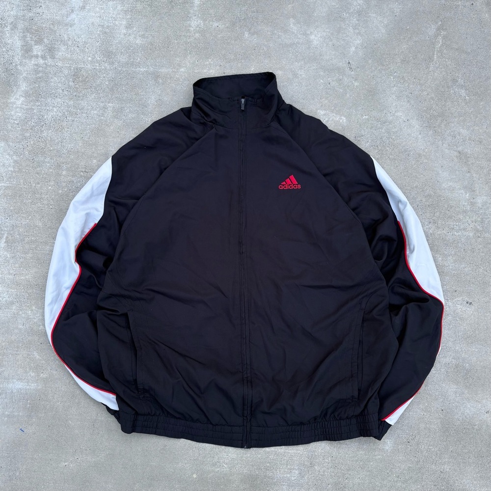 Adidas Men's Black Jacket with Red Accents